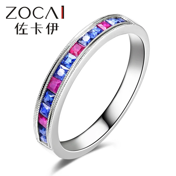 

ZOCAI Ring 18K white gold Dual gemstones 0.36 Ct certified Genuine Sapphire 0.17 Ct certified genuine ruby gemstone ring