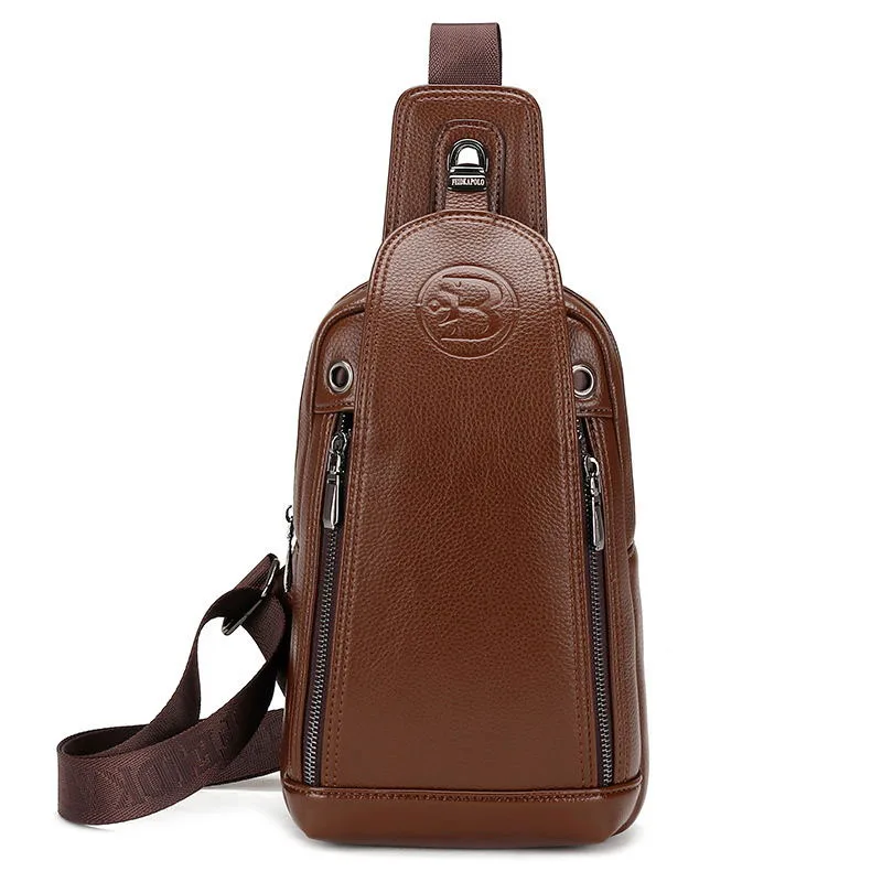 FEIDIKA BOLO брендовая сумка мужская нагрудная с одним плечевым ремнем BackBag кожаная