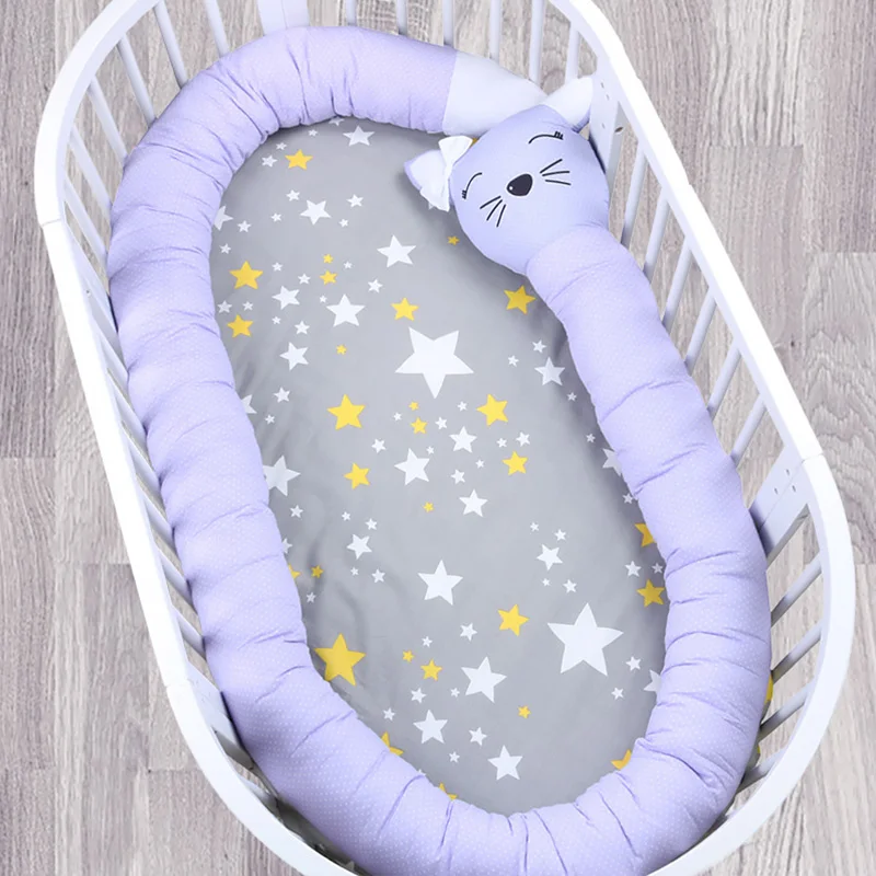 purple cat Muslinlife, Новое поступление, бампер для детской кровати, бампер для кроватки, милые бамперы Зебра, лиса, единорог, милая мультяшная детская подушка, длина 3 метра - Цвет: purple cat