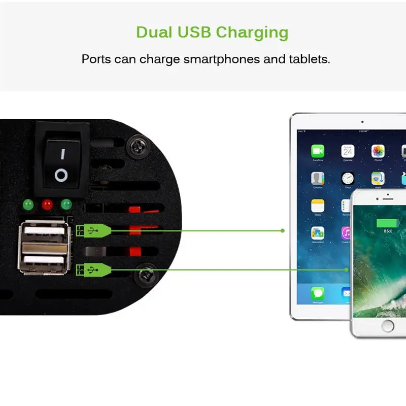 Автомобильный инвертор с USB портами для зарядки 300 Вт 12 В в переменный ток 220