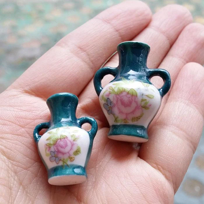 A01-X254 children baby gift Toy 1:12 Dollhouse mini Furniture Miniature rement ceramic flower vase 2pcs/set | Игрушки и хобби