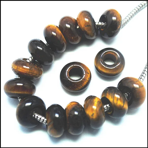 tiger eye 5 шт. естесственный белый опал драгоценного камня бусины-разделители бусины в европейском стиле бусины в pandorra бисер с большим отверстием unakite sodality с черным ониксом Размер 8x14 мм - Цвет: tiger eye