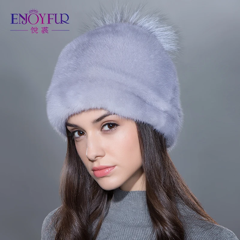 ENJOYFUR Wonmen меховая шапка для зимнего натурального цельного пластины норки с silver