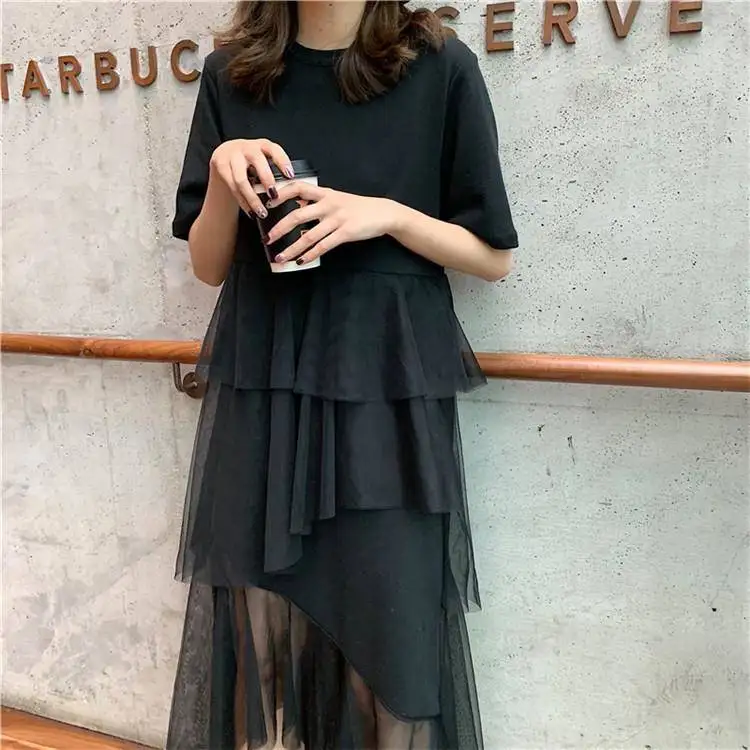 2019 летние S-3XL черный/белый/серый бальное платье свободное женское мульти-Слои