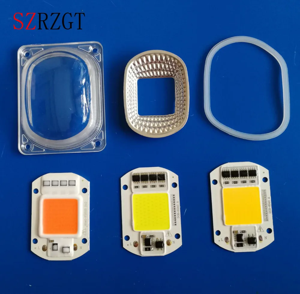 1 комплект LED COB Grow white теплый полный спектр белого чипа + Отражатель объектива 50 Вт