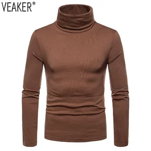 Новинка осени 2019, Мужская тонкая флисовая водолазка, облегающая футболка с высоким воротником и длинным рукавом, Топы s, однотонные повседневные топы S-2XL