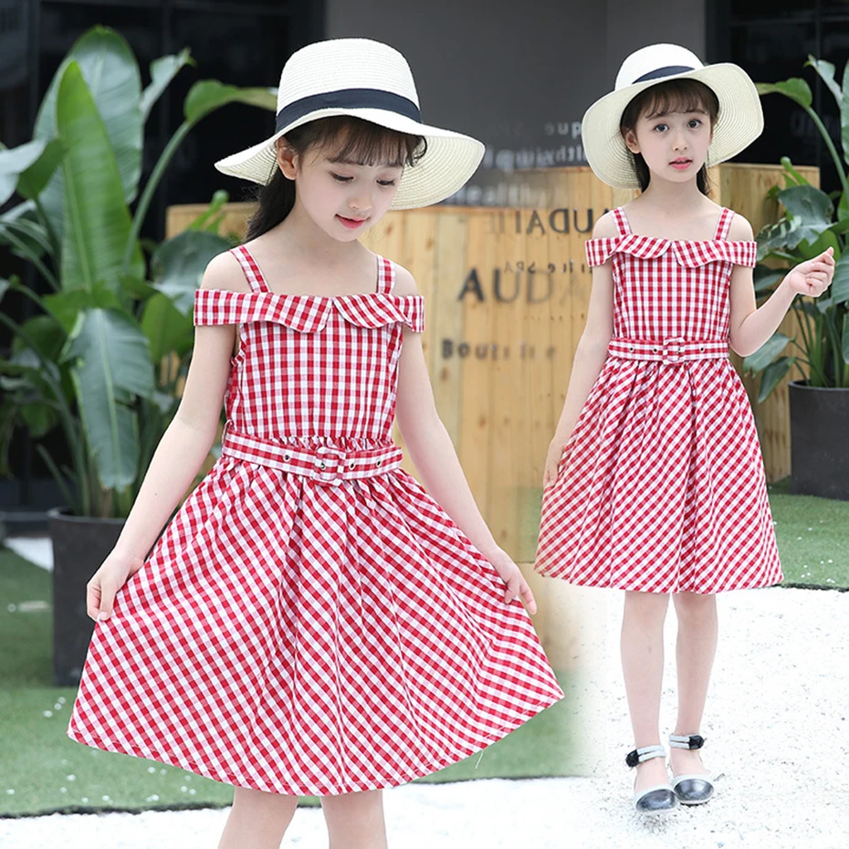 Aixinghao Girls Dress Off Shoulder Teenage Party Princess Plaid Kids Clothes For Age 6 8 10 12 Girl | Детская одежда и обувь