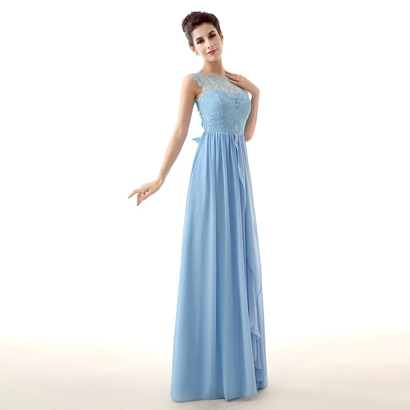 Forevergracedress голубой Длинные платье подружки невесты Дешевые линии Кружева