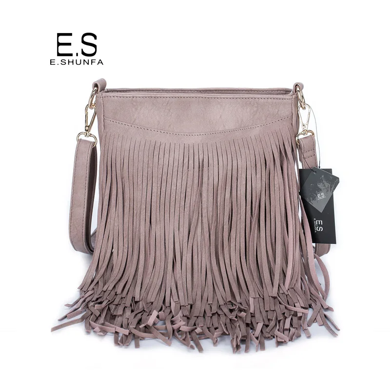 Gray purple Женские сумки через плечо с кисточками Новая модная повседневная сумка через плечо черная коричневая серая сумка через плечо из искусственной кожи женская - Цвет: Gray purple