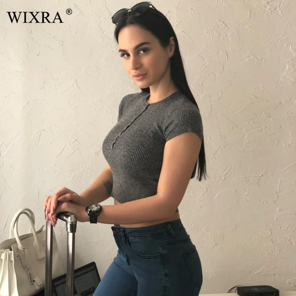 Wixra Basic Sweater 2018 Women Summer Knitted Sweaters and Pullovers Short Sleeve Shirts Solid Slim Cropped | Женская одежда
