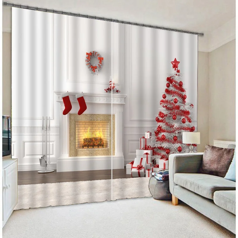 Занавески с 3d-рисунком на новый год светонепроницаемые офисные шторы постельные