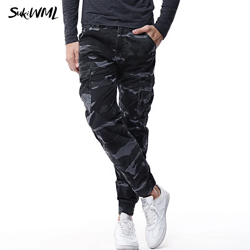SUKIWML 2017 Модные мужские повседневные брюки камуфляжные карго спортивные 100%