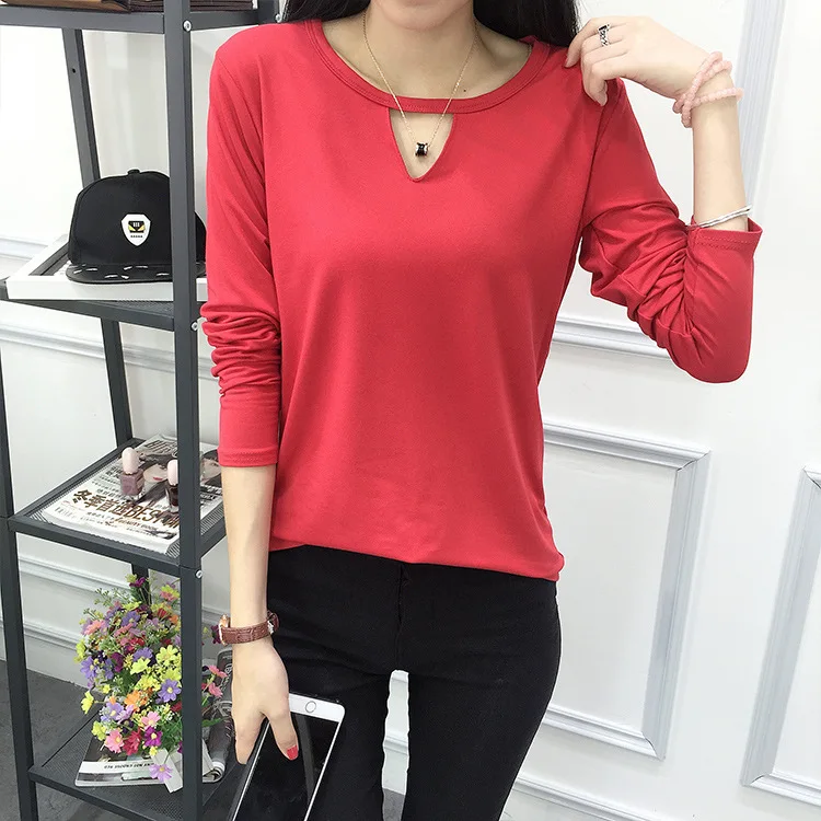 Весенняя Корейская Женская Сексуальная футболка с длинным рукавом модная