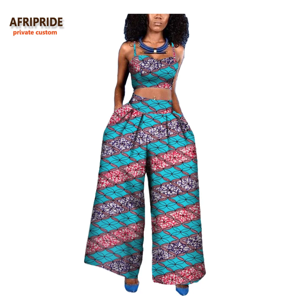 18 женщин 2 шт костюм Африканский стиль AFRIPRIDE Частный заказ без рукавов Холтер короткий топ+ лодыжки-длина широкие брюки костюм A722646