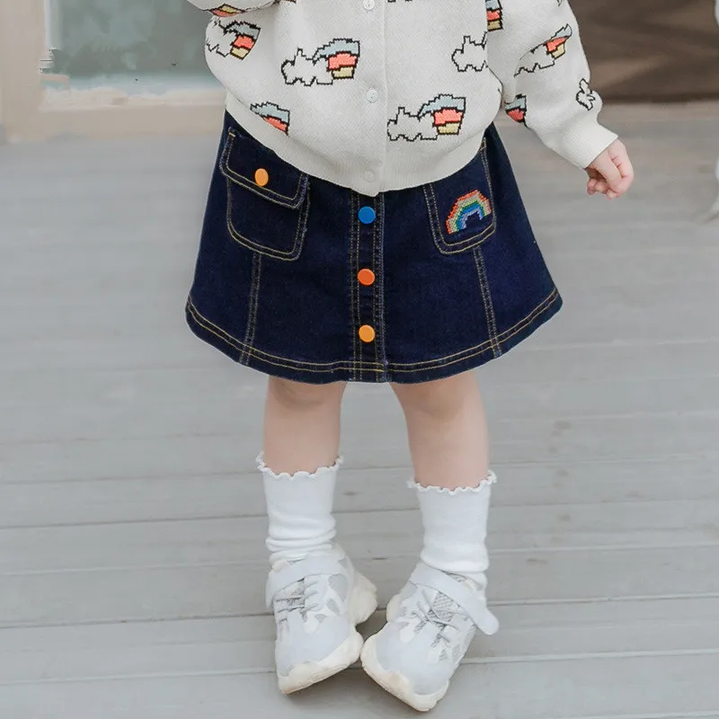 Осенние джинсовые юбки для девочек от 3 до 10 лет Детская Радужная юбка на