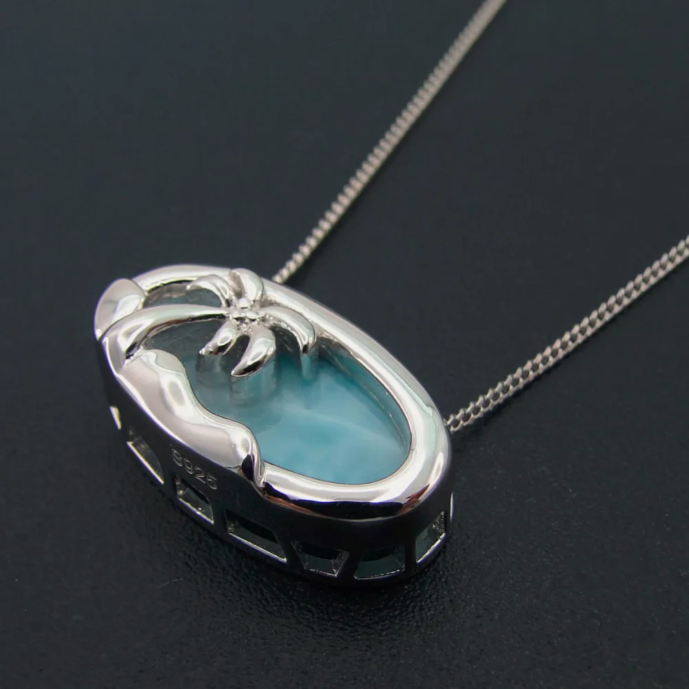 Mini Palm Tree Ocean Swiming Pool Charm Pendant for Fashionable Ladies Made of Natural AAA Larimar and Pure 925 Sterling Silver | Украшения