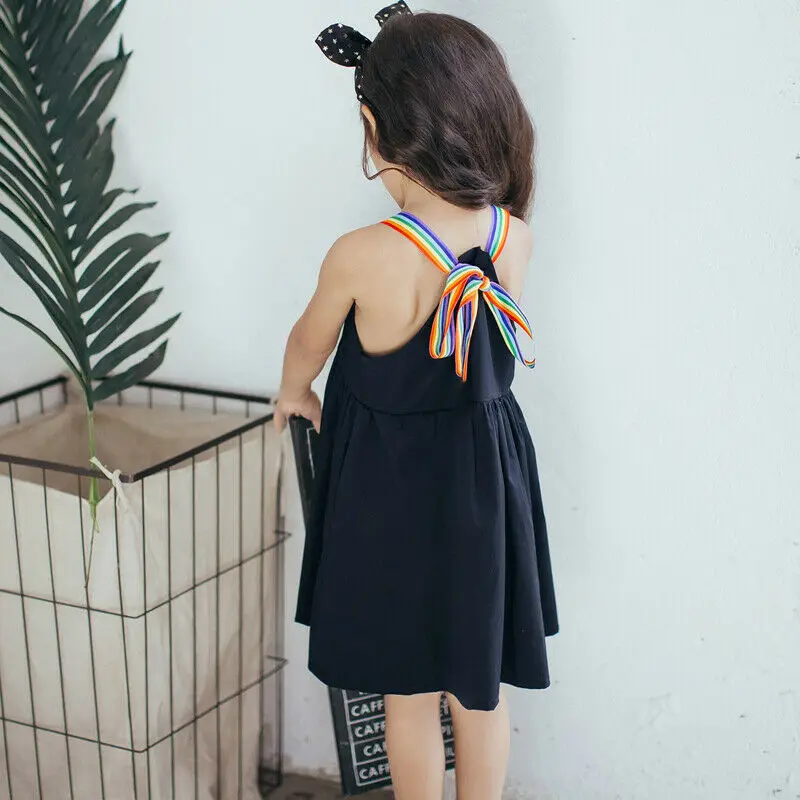 2019 Lovely Summer Kid Baby Girl Dress Pure Color Sleeveless Slip Party Princess Dresses Rainbow Strap New 1-6T | Детская одежда и