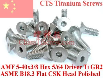 

Titanium screws 5-40x3/8 Flat CSK Head Hex 5/64 Driver Ti GR2 Polished 50 pcs