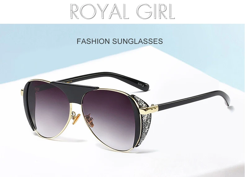 Роскошные женские солнцезащитные очки Royal Girl с боковыми щитами, лето, высокое качество, женские солнцезащитные очки, винтажные металлические подарочные элементы ss304