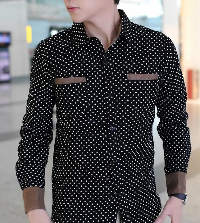 Cotton Single Breasted Polka Dot Mens Shirts | Мужская одежда