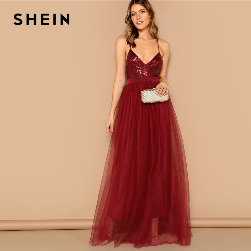 SHEIN Сексуальное Платье С Блестками И Открытой Спиной Нарядное Вечернее Платье Без Рукавов