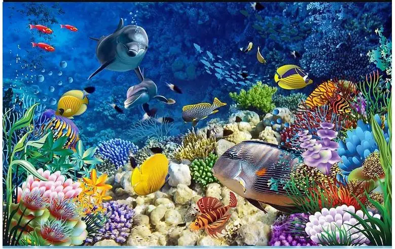 3d wallpaper custom flooring painting room murals underwater dolphin floor tile photo wallpaer | Обустройство дома