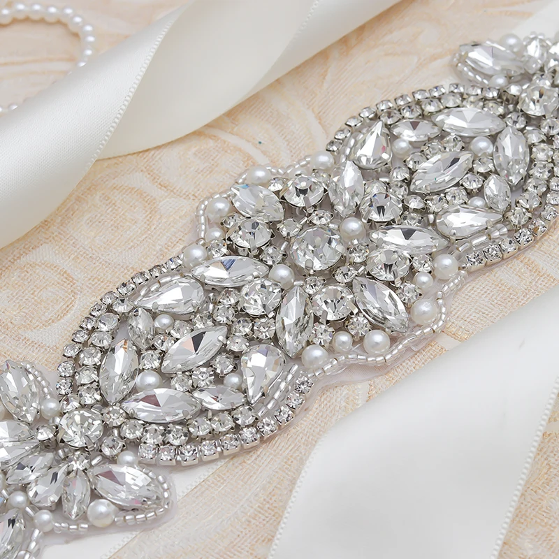 

MissRDress Rhinestones Wedding Belt Silver Crystal Bridal Belt Handmade Pearls Bridal Sash For Wedding Dresses JK959