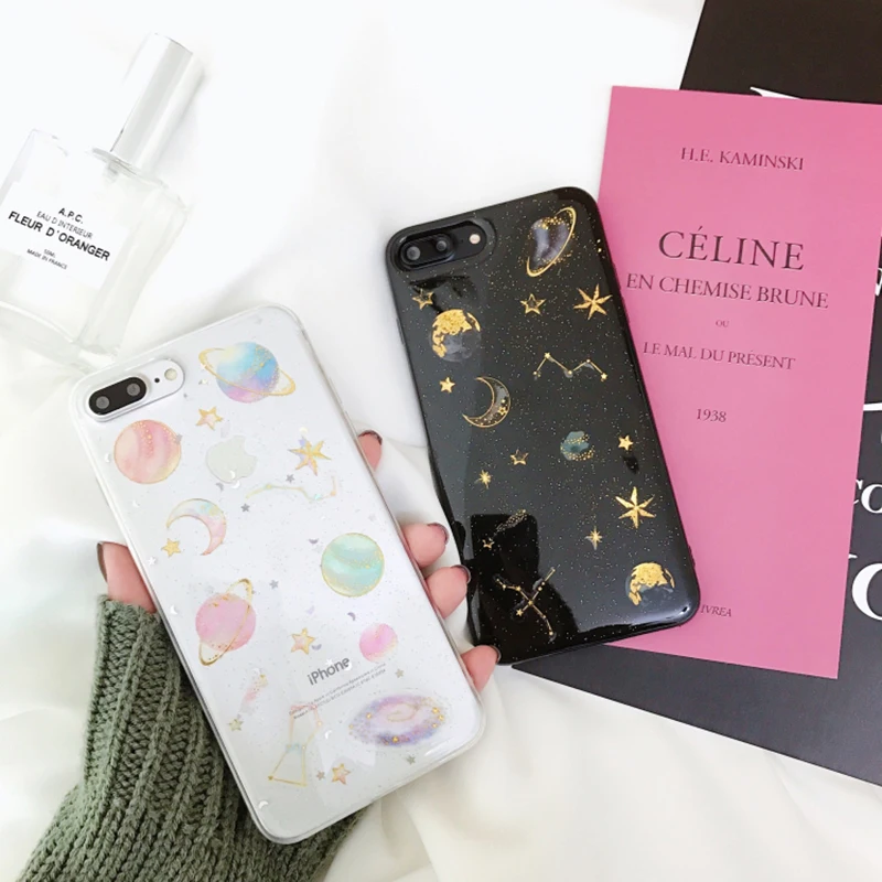 Glossy Starry Sky Epoxy Silicone Soft TPU Case For iphone XS max xr X 3D Saturn Star Circle Back Cover 6s 6 7 8 Plus |