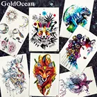 Временные татуировки для женщин, наклейки на руку, акварельные, лиса, единорог, фальшивые татуировки, мужские, флеш, тигр, тотем, шея, ноги, водостойкая Татуировка-паста