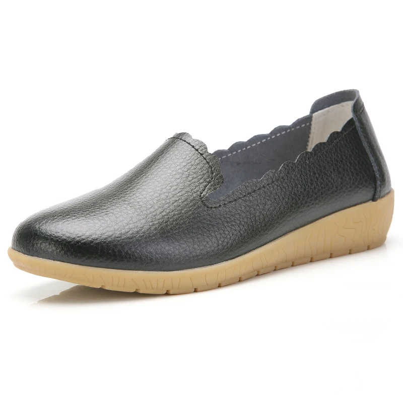 black Весенние женские слипоны на плоской подошве; Цвет зеленый; tufli scarpe donna; Повседневная обувь для медсестры; винтажные лоферы из натуральной кожи на плоской подошве в горошек - Цвет: black