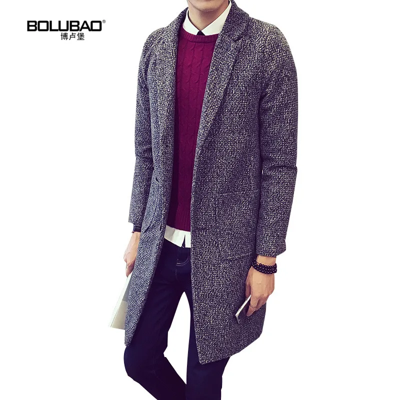 Зима 2016 Новых Прибытия Мужчины Полушерстяные Пальто Марка Британский Стиль