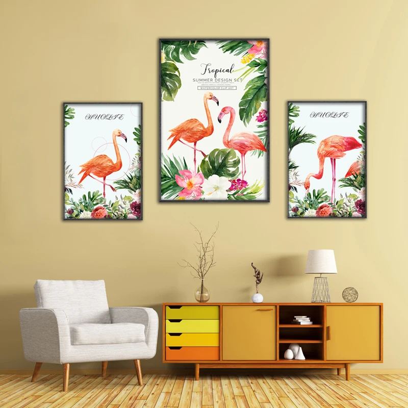 Настенный плакат IOIOI с зеленым фламинго настенные картины плакаты и принты