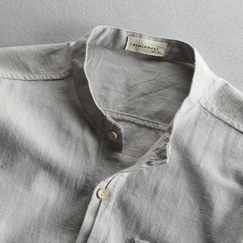 

Comfortable New Arrival Men Summer Cotton Linen Short Sleeve Shirt Traditional Chinese Mandarin Collar Slim
