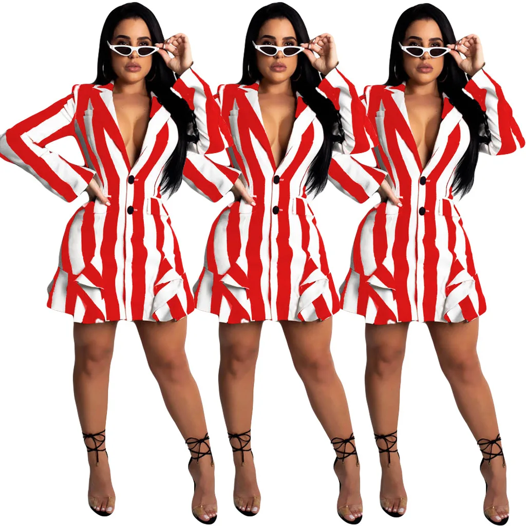 Модное женское Новое Полосатое платье с длинным рукавом и отложным воротником