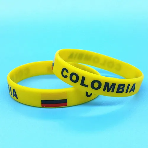 Colombia 1 шт., спортивный браслет с рисунком флага, силиконовый браслет с логотипом страны мира, браслет для мужчин и женщин, резиновый ремешок на запястье, ювелирные аксессуары - Окраска металла: Colombia