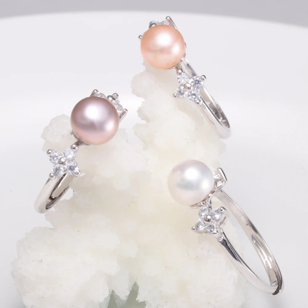 7-8mm Real Natural Freshwater White Pearl Ring for Women Wedding Gift Romantic Trendy Sterling Silver Adjustable Jewelry | Украшения и