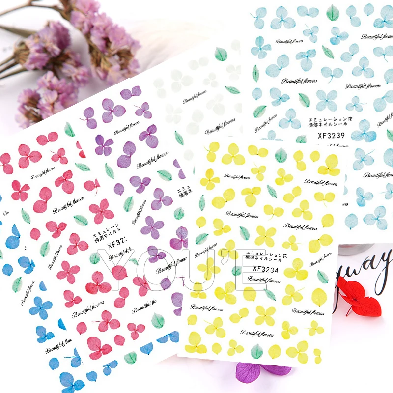 

3D Nail Art Stickers Decoration Back Glue Adhesive Decal Preserved fresh Flower Nail Sticker Manicure Nails Art Design 12 Colors