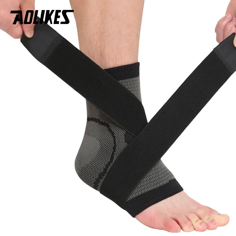 Black AOLIKES 1 шт., Ультралегкая Спортивная эластичная опора для лодыжки, 3D плетение, эластичная нейлоновая опора для лодыжки, поддержка скобы для ступней, защита от обертывания - Цвет: Black