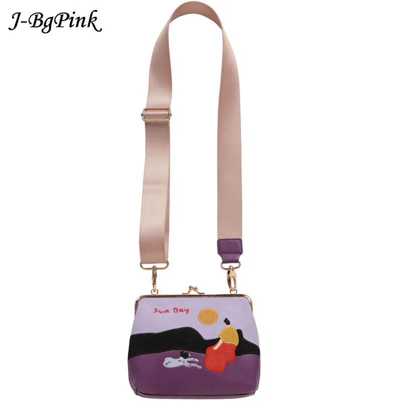 2020 New Yizi original Korean embroidery PU leather mouth gold shoulder female diagonal Handbags casual small bag | Багаж и сумки