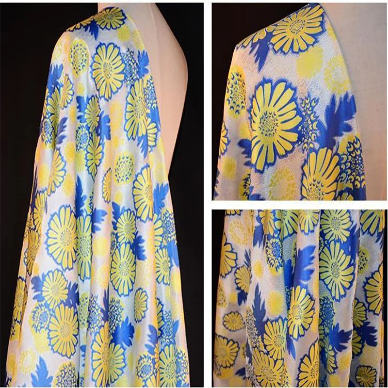 145cm width Top Quality Chrysanthemum Metallic Jacquard Brocade Fabric 3D jacquard yarn dyed fabric for summer fashion dress | Дом и сад