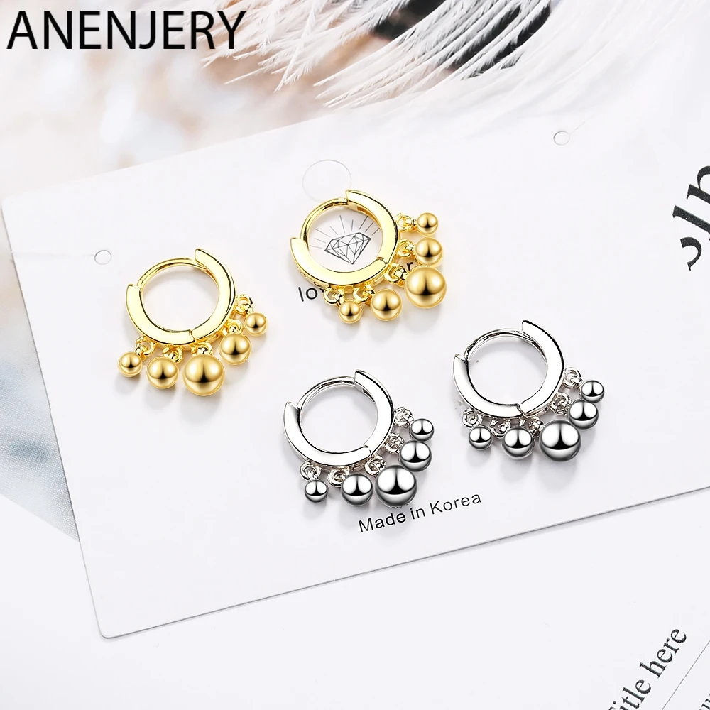ANENJERY 925 пробы серебро Ins простой бусины Кольцо с кисточкой серьги для Для женщин
