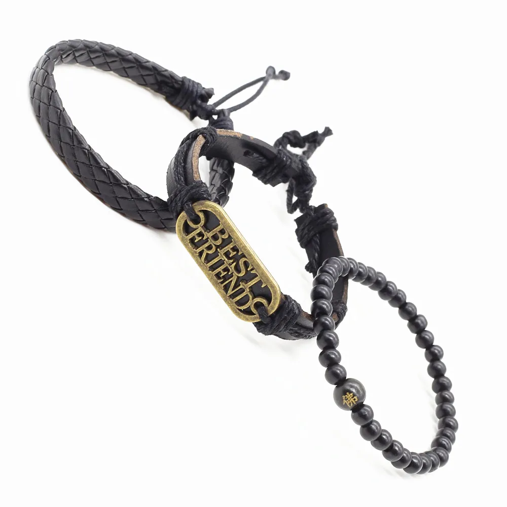 Винтажный кожаный браслет ручной работы с бусинами 3 шт./компл.|bracelets for|leather bracelets
