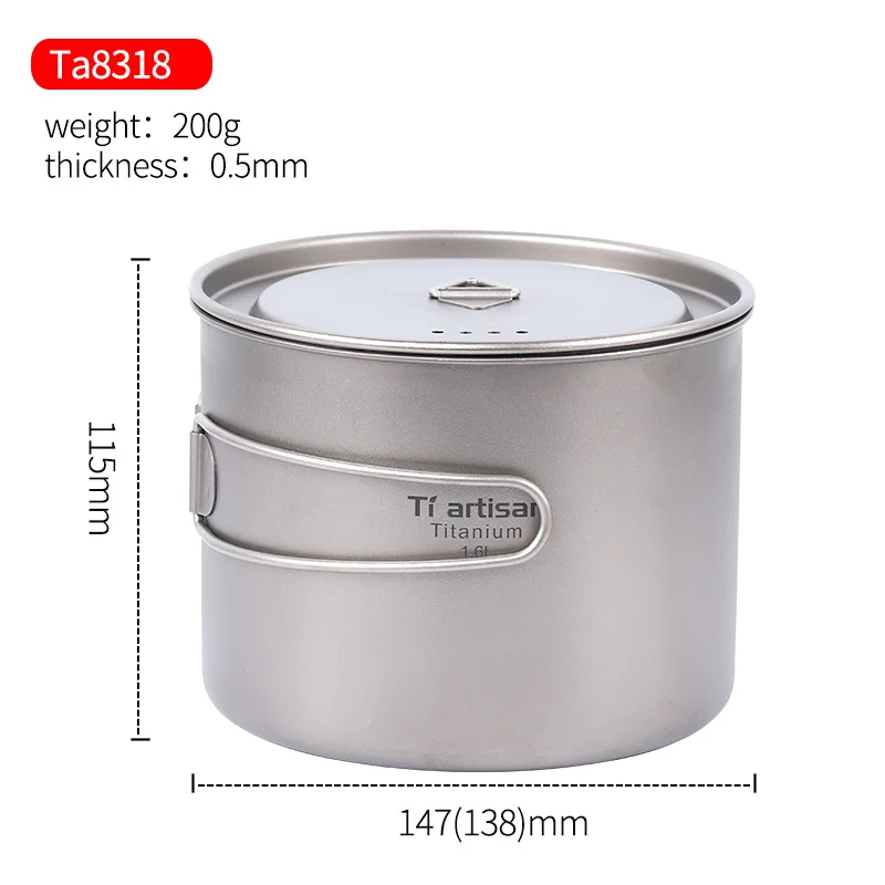 1.6LPOT Tiartisan чистый titanium1.6L набор кастрюль складной портативный кастрюля и Многофункциональный Открытый Кемпинг посуда Ta8318TI - Цвет: 1.6LPOT