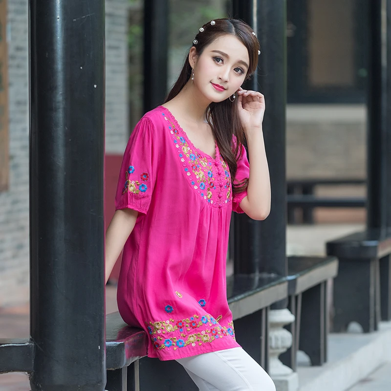 Для женщин Блузка Лето Новинка 2017 года хлопок и лен куртка Свободные вышивка