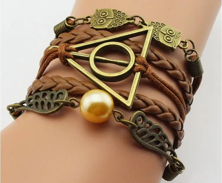 Шарм винтажный Многослойный кожаный браслет для женщин Мужчины Сова крест Believe