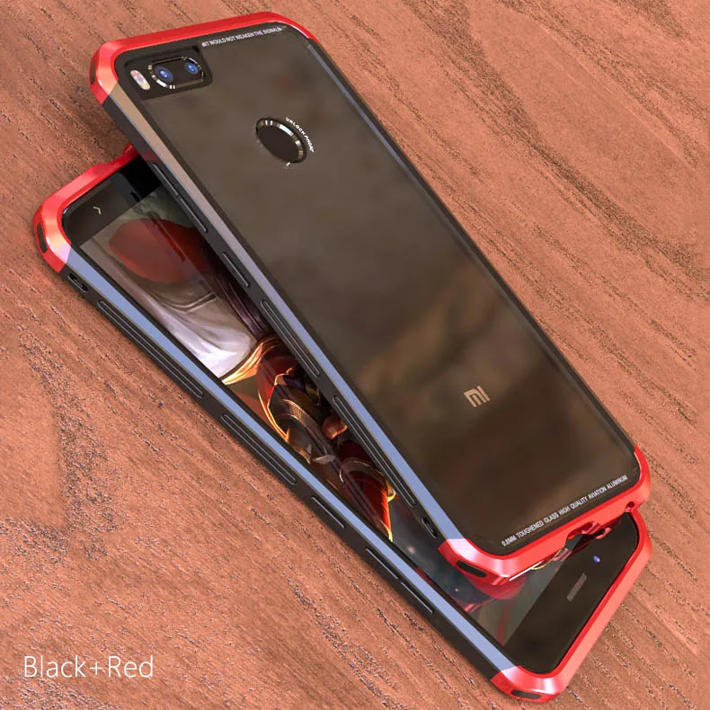 Black Red Для Xiaomi Mi A1 чехол, Роскошный металлический алюминиевый прозрачный стеклянный Гибридный бронированный чехол для телефона для Xiaomi Mi 5X, задняя крышка Fundas - Цвет: Black Red