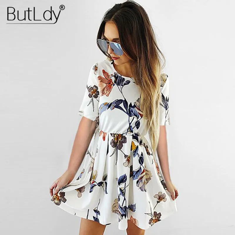 Женское Плиссированное мини-платье повседневный Белый сарафан трапециевидной