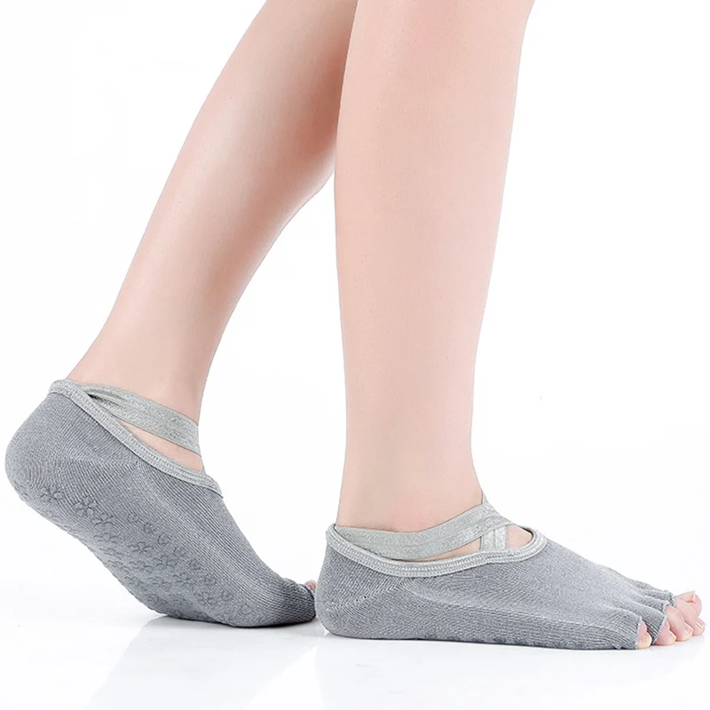 SALSPOR Women Yoga Socks Bandage Five Fingers Slip-resistant Cotton Socks Gym Sports Yoga Open Toe Floor Work Out Socks