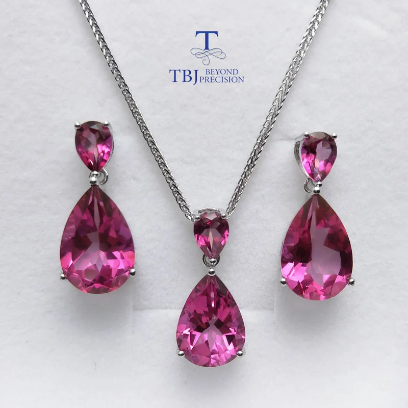 Женский комплект ювелирных изделий TBJ натуральный розовый топаз серьги и