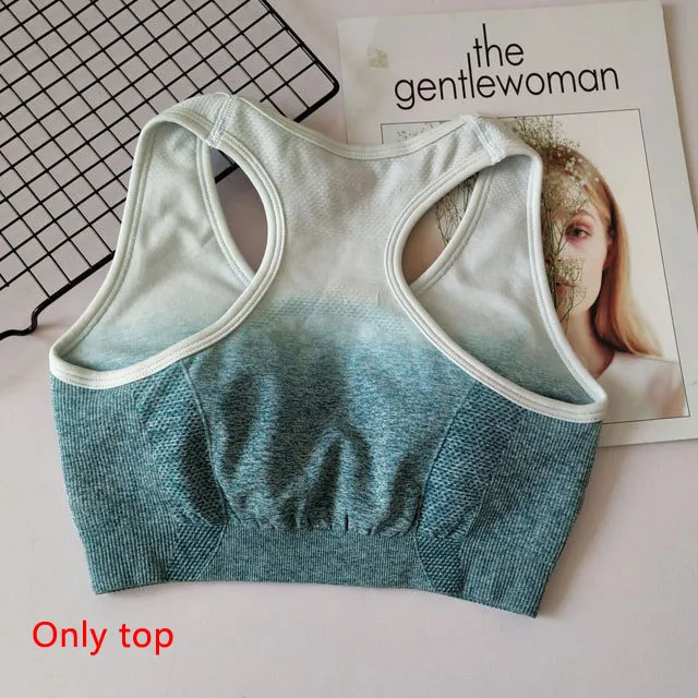 Green bra Комплект из 3 предметов для йоги, бесшовные леггинсы с эффектом омбре, спортивный бюстгальтер+ укороченный топ с длинным рукавом+ женские леггинсы для бега и спортзала, спортивный костюм с высокой талией для фитнеса - Цвет: Green bra